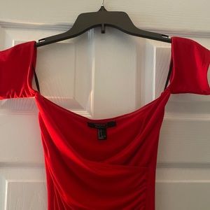 Red fancy off shoulder mini dress